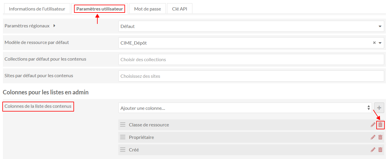 Supprimer la colonne Classe de ressource